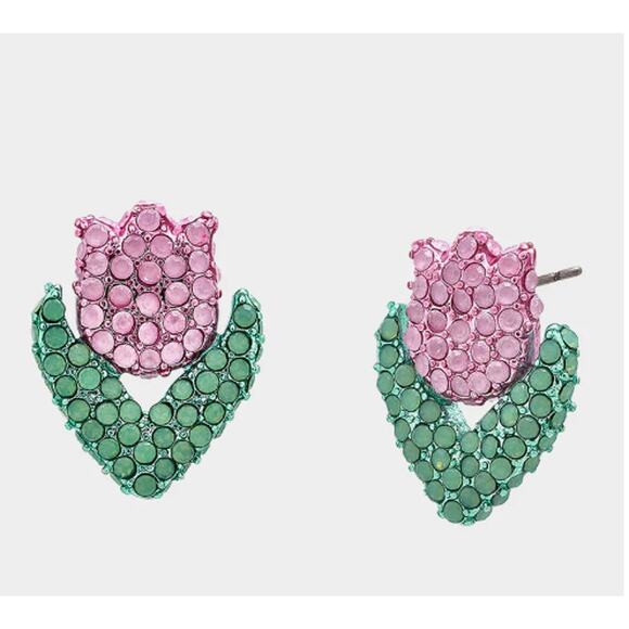 Betsey Johnson Hop To It Tulip Studs Pink Earrings NEW Flower Spring - Picture 1 of 11